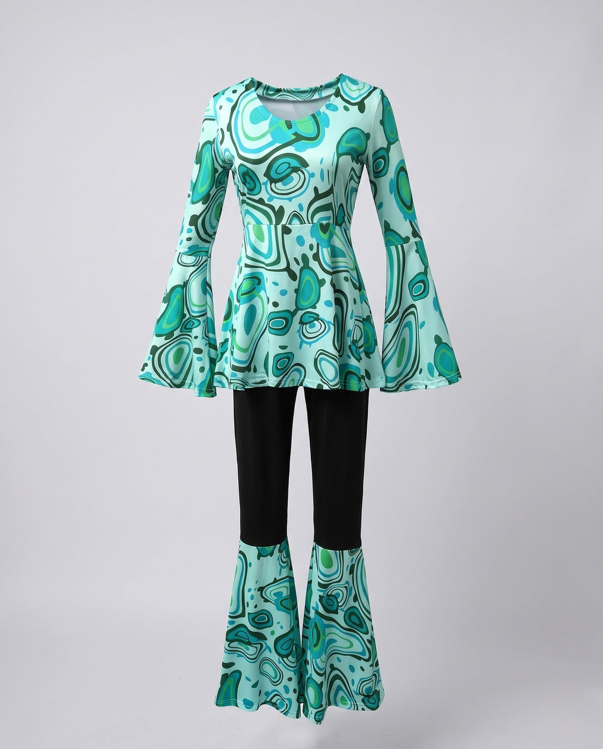 Women's Flared Trousers with Stylish Retro-Style Top