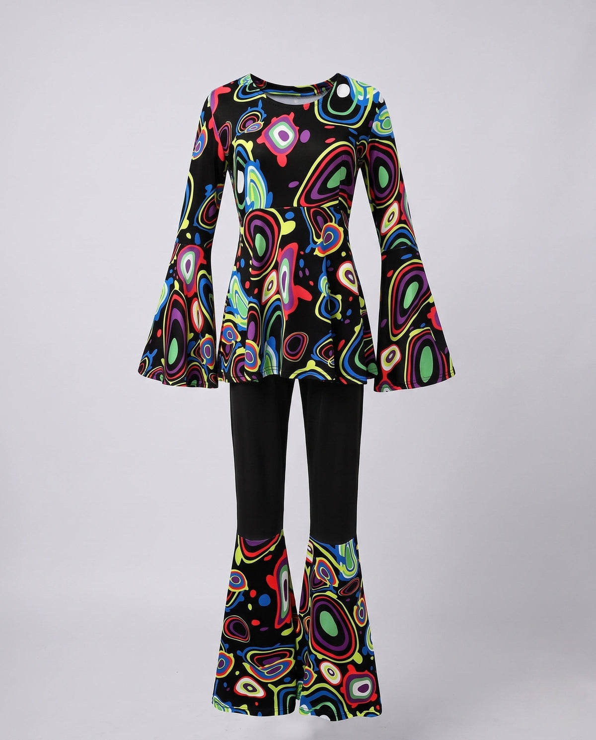 Women's Flared Trousers with Stylish Retro-Style Top