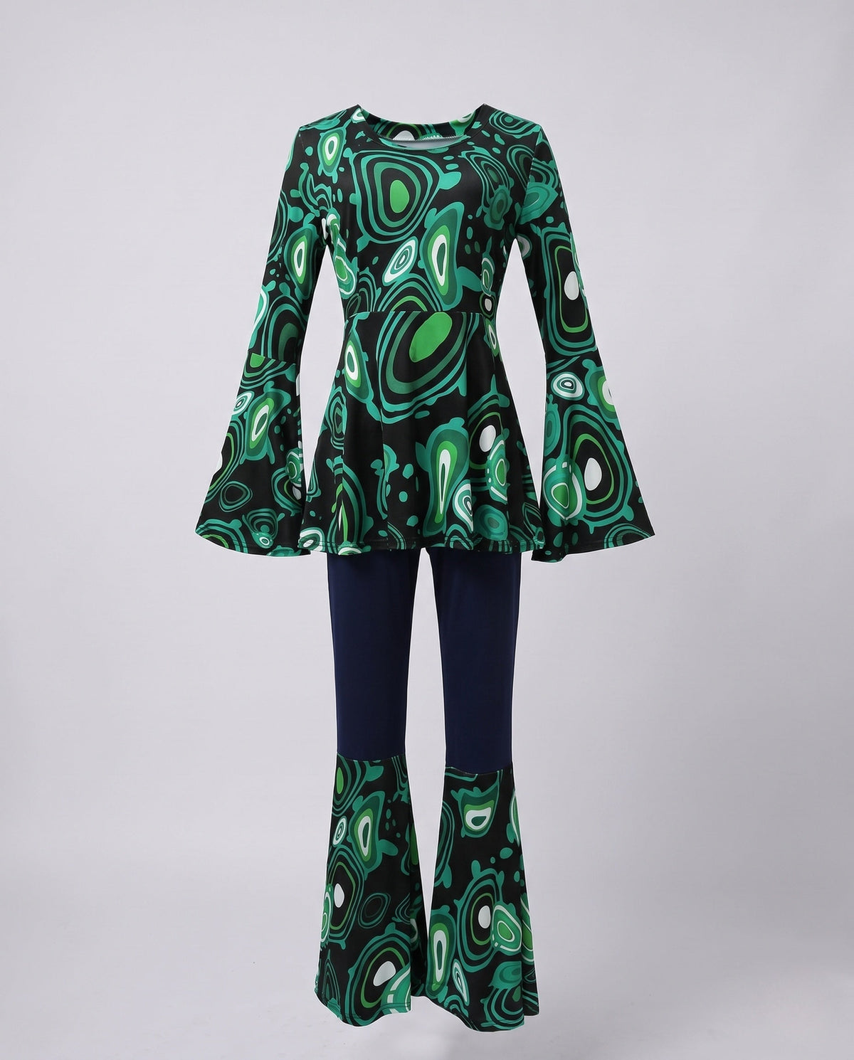 Women's Flared Trousers with Stylish Retro-Style Top