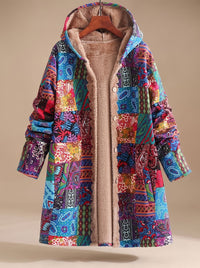 Women's Fleece-Lined Hooded Boho Patchwork Jacket