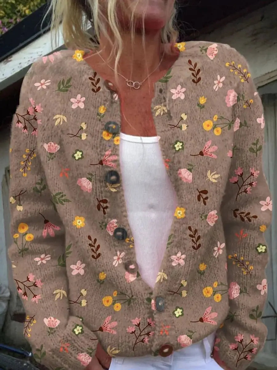 Women's Floral Knit Button-Up Cardigan