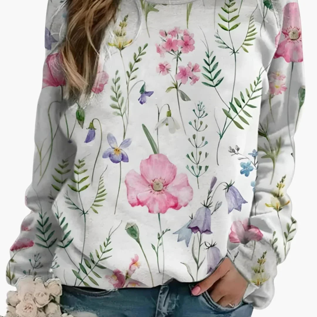 Women's Floral Print Crew Neck Sweater