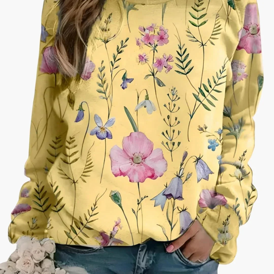 Women's Floral Print Crew Neck Sweater