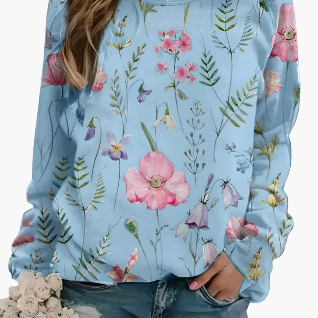 Women's Floral Print Crew Neck Sweater
