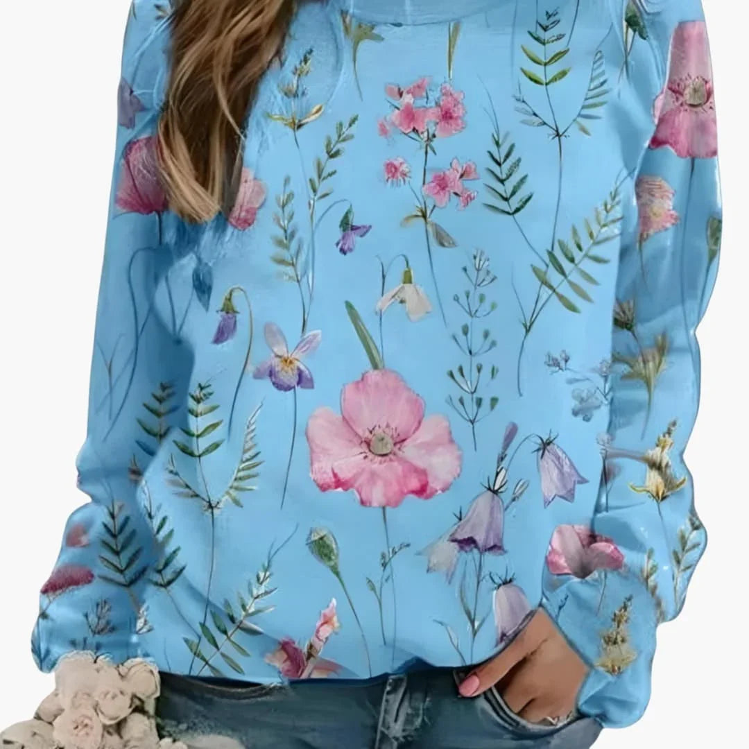 Women's Floral Print Crew Neck Sweater