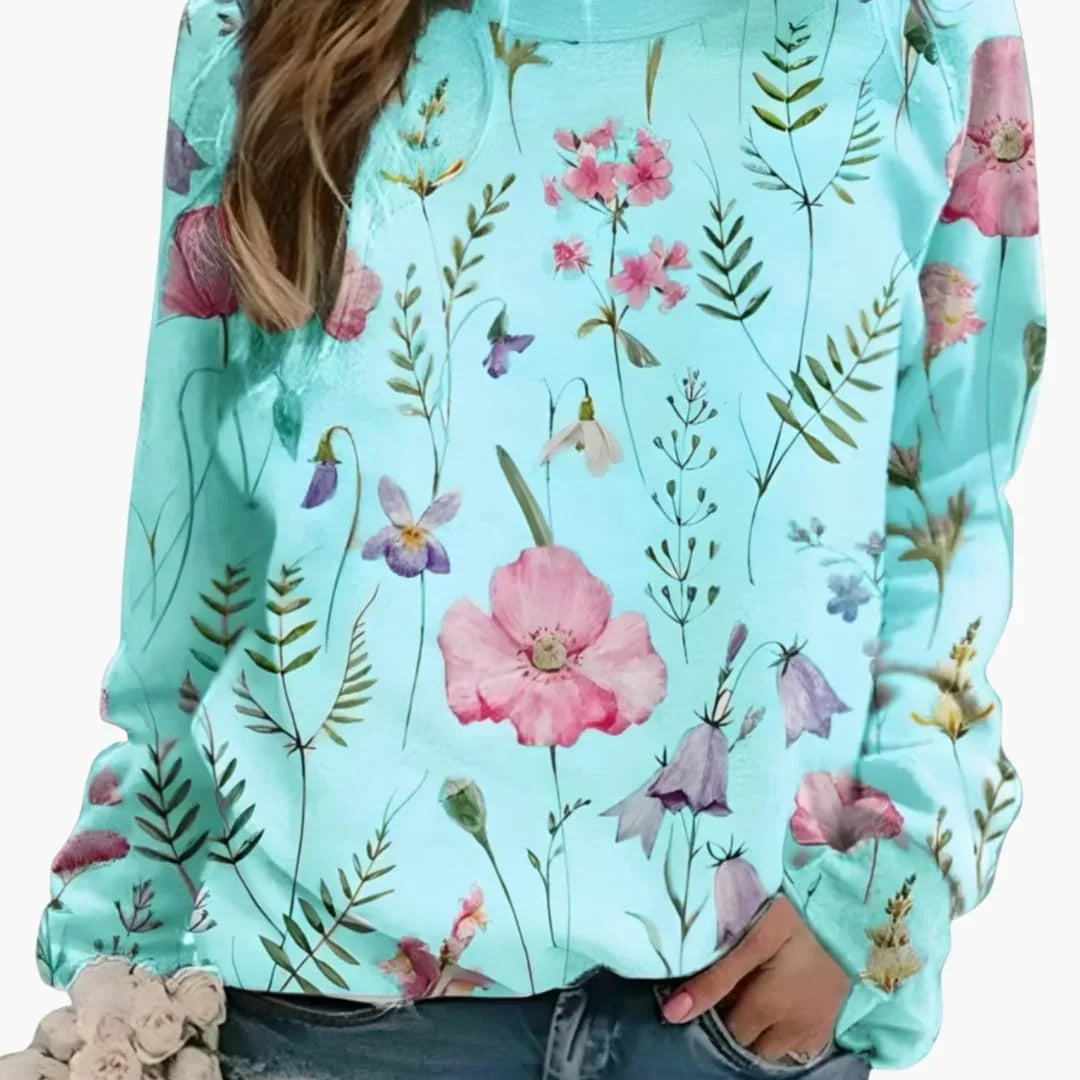 Women's Floral Print Crew Neck Sweater