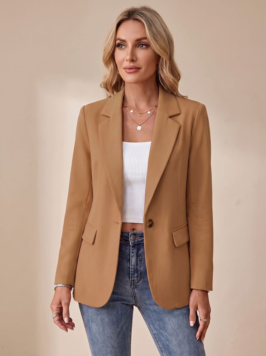 Women's Formal Structured Single-Button Office Blazer