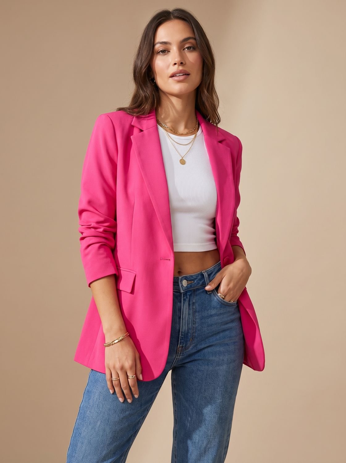 Women's Formal Structured Single-Button Office Blazer