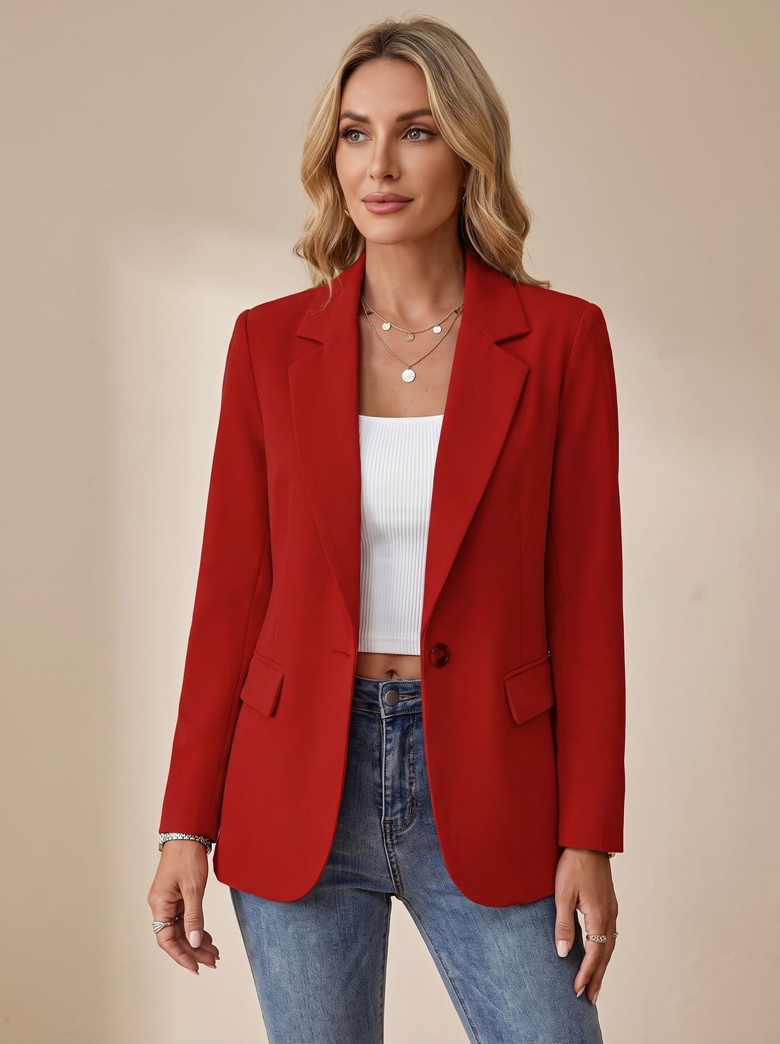 Women's Formal Structured Single-Button Office Blazer