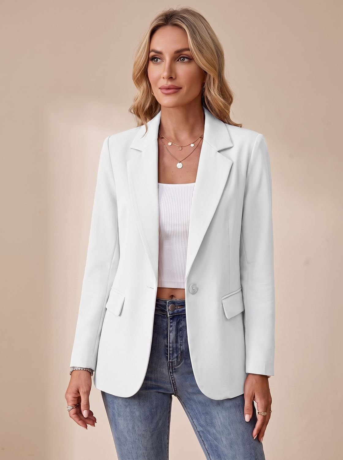 Women's Formal Structured Single-Button Office Blazer