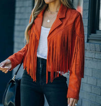 Women's Fringe Suede Cropped Moto Jacket