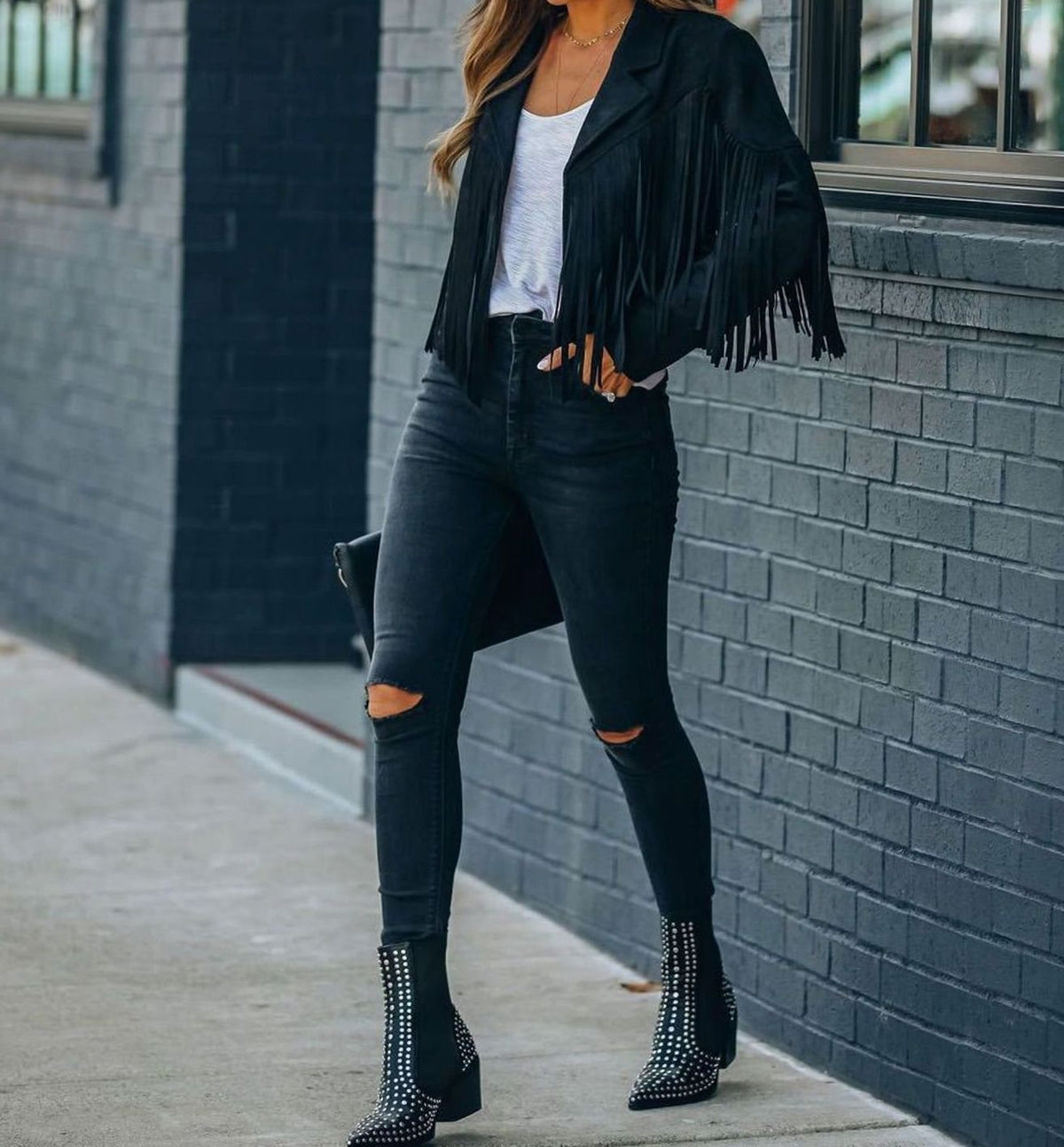 Women's Fringe Suede Cropped Moto Jacket