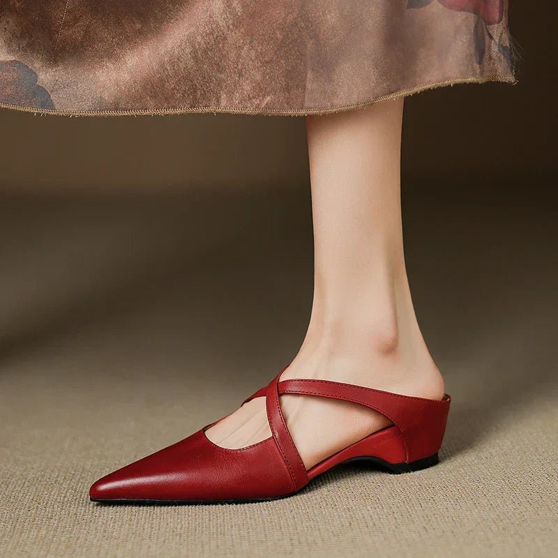 Women's Genuine Leather Pointed-Toe Cross-Strap Mules