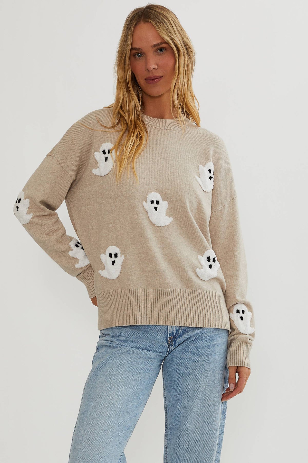 Women's Ghost Appliqué Long-Sleeve Knit Sweater