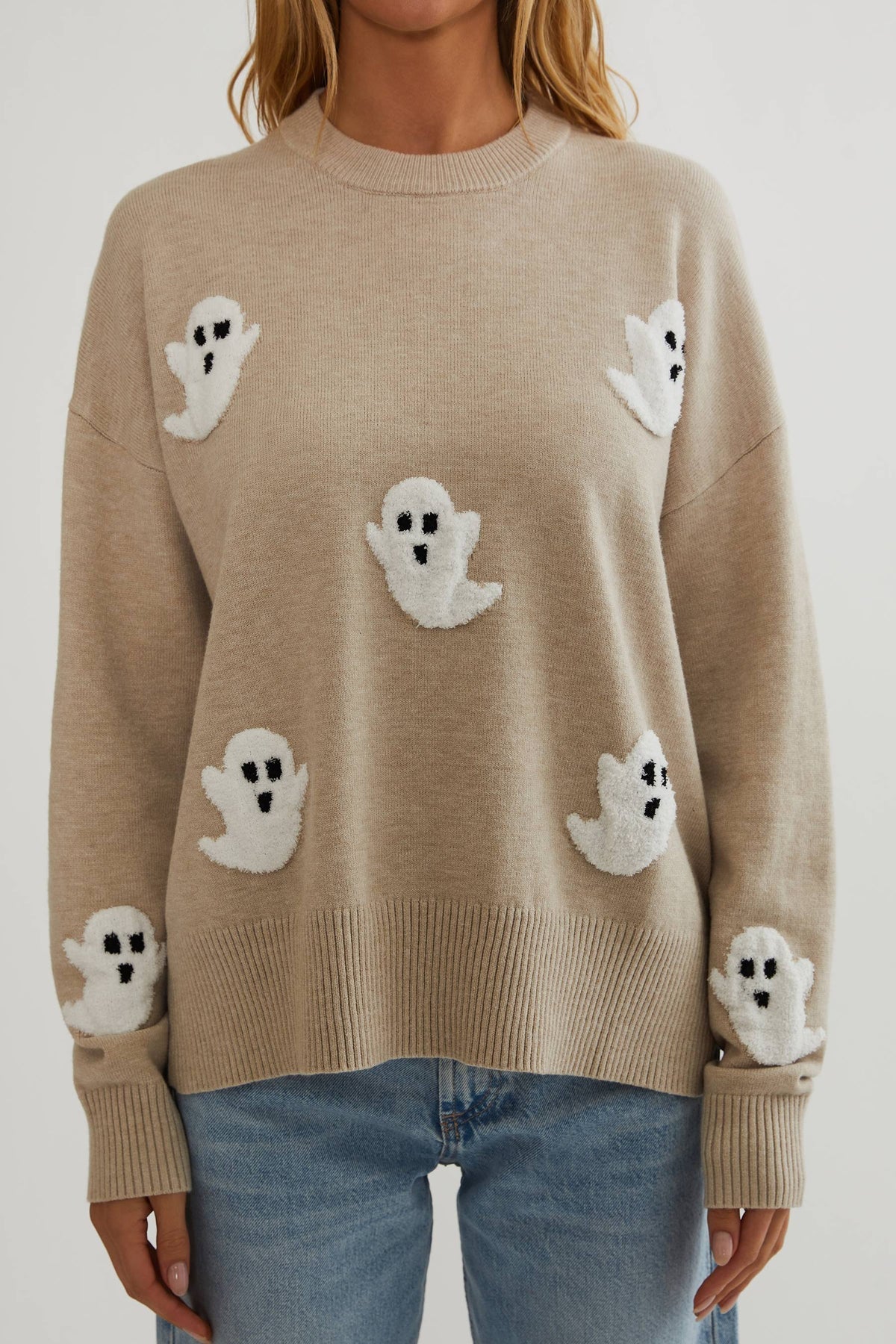 Women's Ghost Appliqué Long-Sleeve Knit Sweater