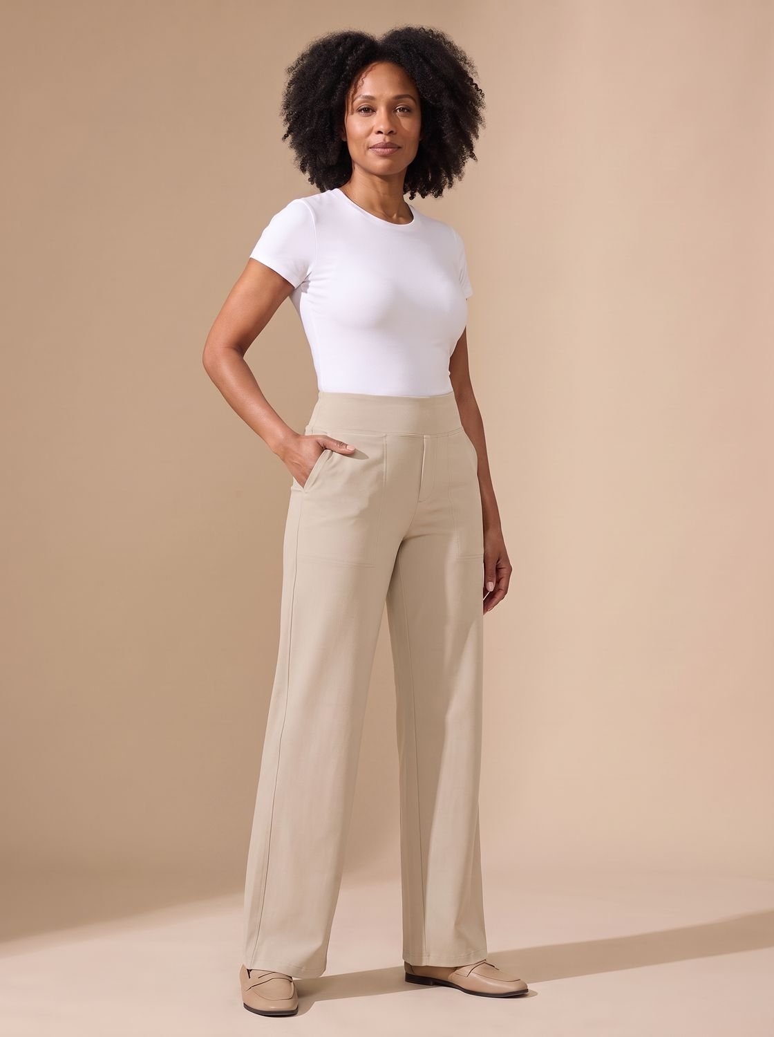 Women's High-Waist Wide-Leg Stretch Pants with Pockets