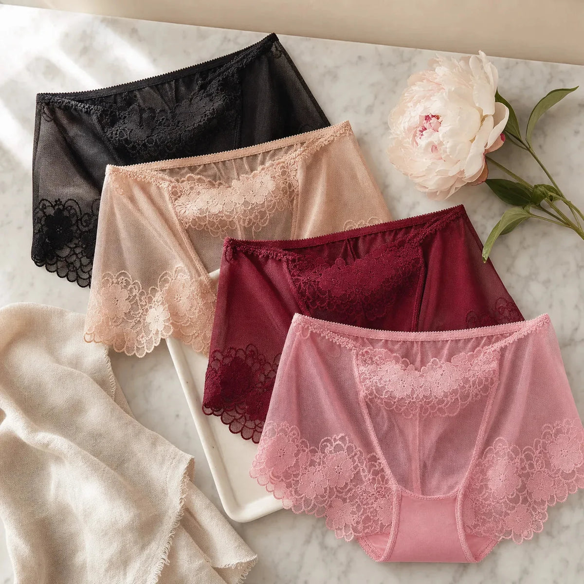 Women's High-Waisted Lace Panties – Smoothing Tummy Control, Seamless Comfort