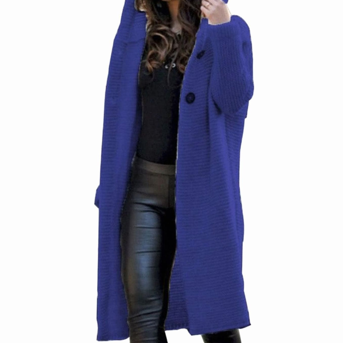 Women's Hooded Long Ribbed-Knit Open-Front Maxi Cardigan