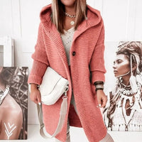 Women's Hooded Open-Front Long Knit Winter Cardigan