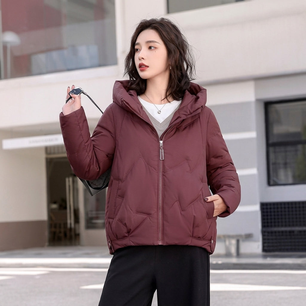 Women's Hooded Padded Zip-Up Winter Puffer Jacket
