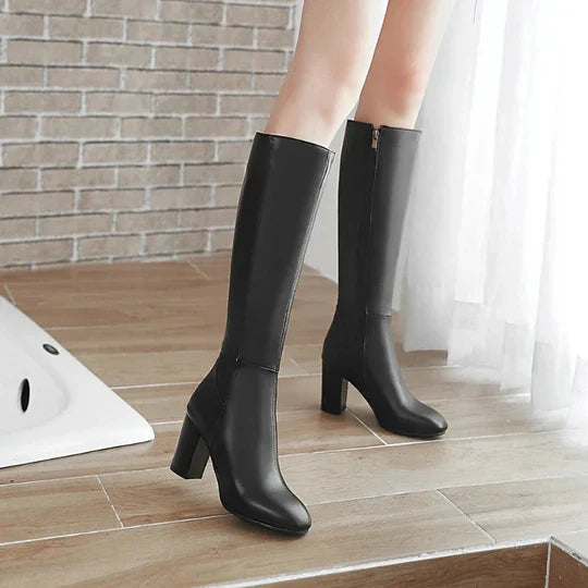 Women's Knee-High Heeled Boots with Stylish Silhouette