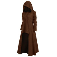 Women's Knitted Hooded Coat with Flared Maxi Skirt and Asymmetrical Hem