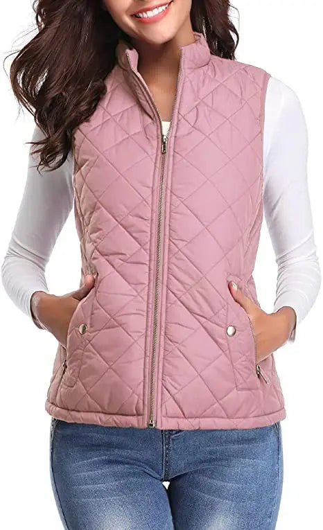 Women's Lightweight Quilted Cotton Winter Vest with Stand Collar
