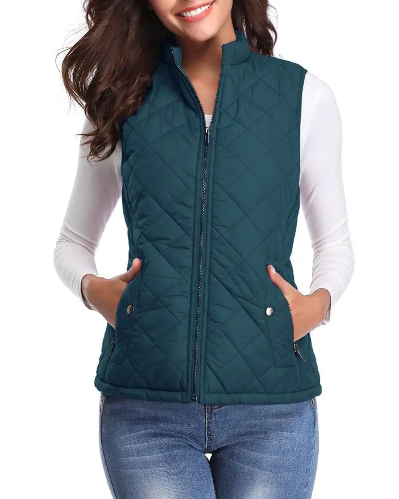 Women's Lightweight Quilted Cotton Winter Vest with Stand Collar