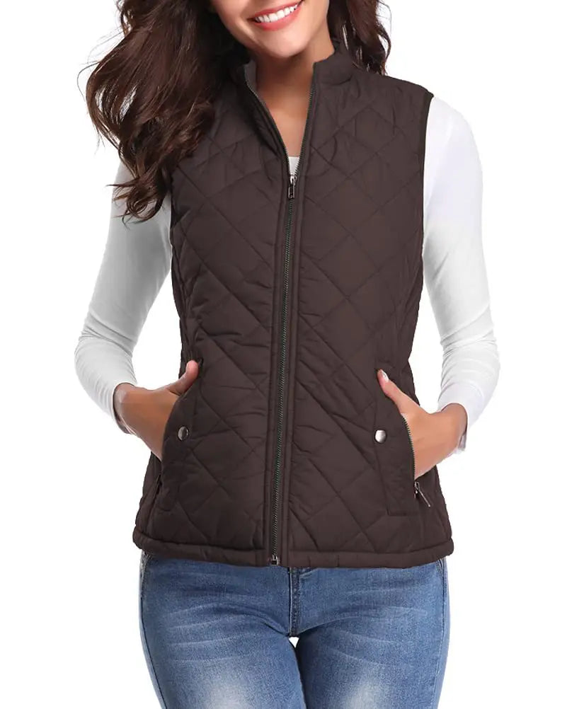 Women's Lightweight Quilted Cotton Winter Vest with Stand Collar