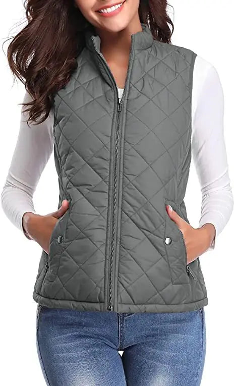Women's Lightweight Quilted Cotton Winter Vest with Stand Collar