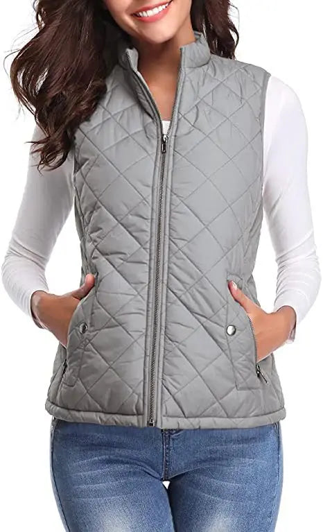 Women's Lightweight Quilted Cotton Winter Vest with Stand Collar