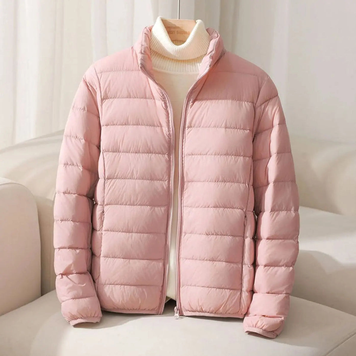 Women's Lightweight Quilted Padded Puffer Coat with Stand Collar