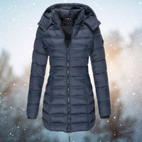 Women's Long Hooded Quilted Puffer Winter Coat with Zip Closure
