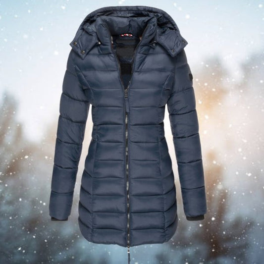Women's Long Hooded Quilted Puffer Winter Coat with Zip Closure
