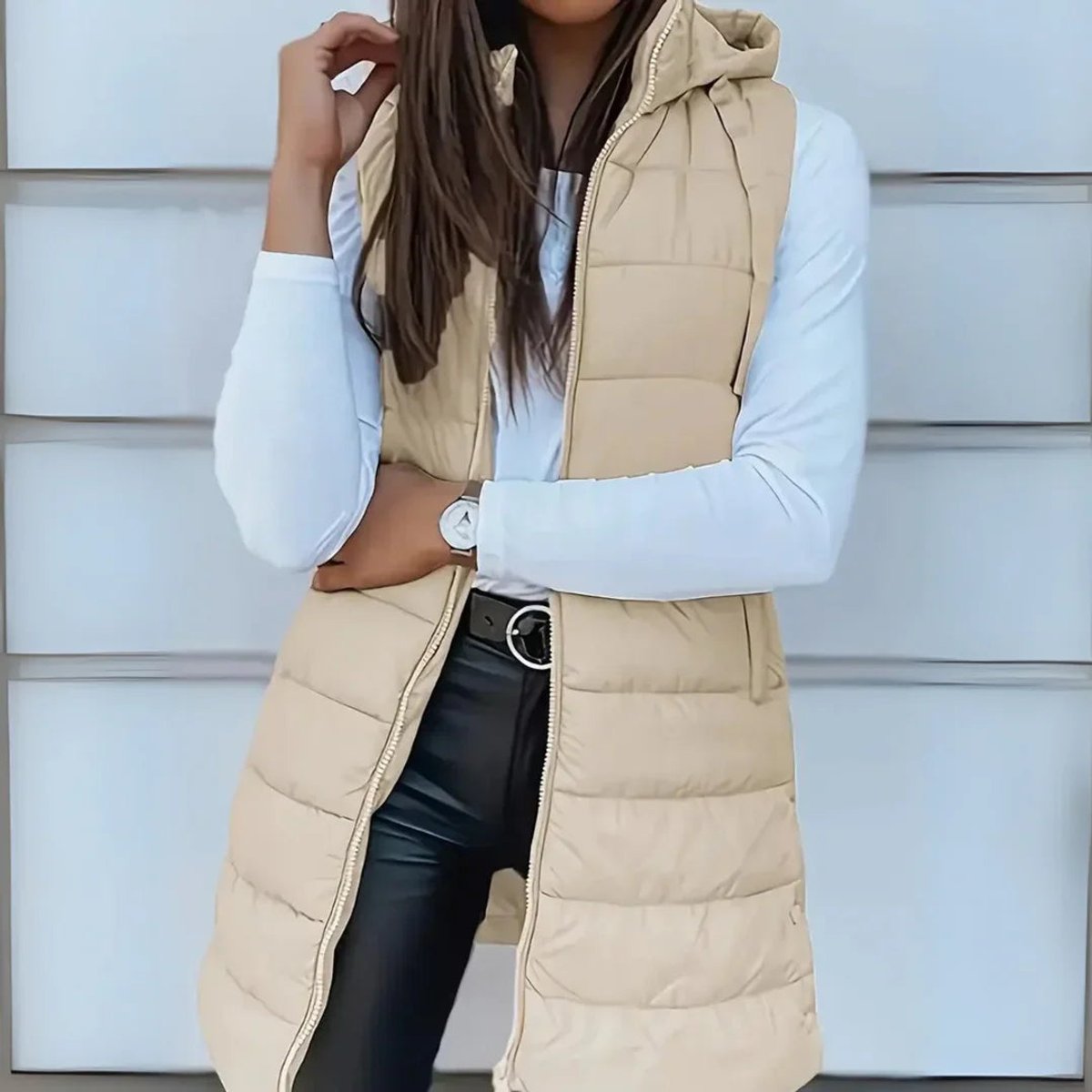 Women's Long Hooded Sleeveless Puffer Vest Lightweight Layering Gilet