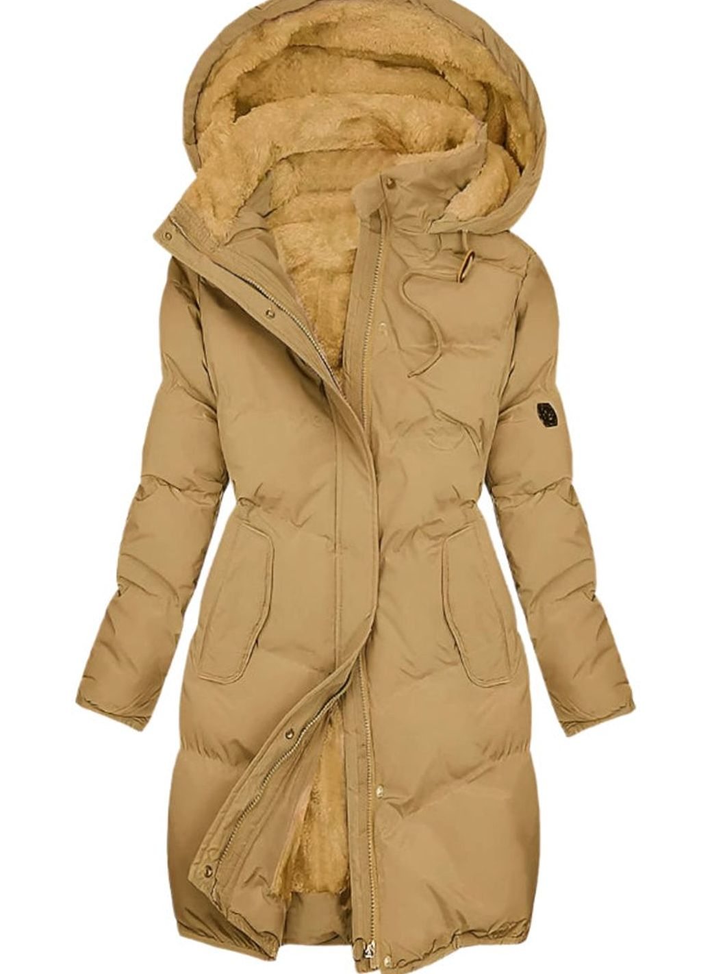 Women's Long Quilted Hooded Fleece-Lined Winter Coat