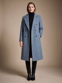 Women's Long Relaxed Double-Breasted Tailored Winter Coat