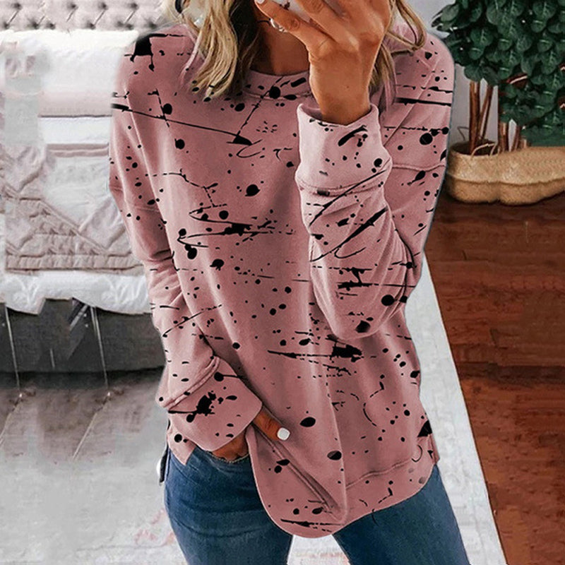 Women's Long Sleeve Top with Multicolor Graffiti Print