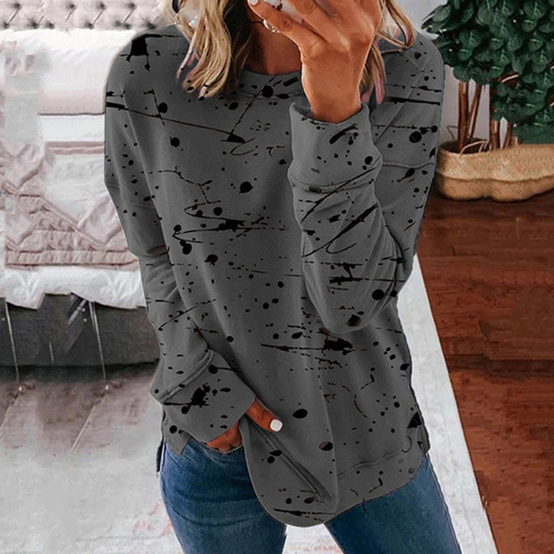 Women's Long Sleeve Top with Multicolor Graffiti Print