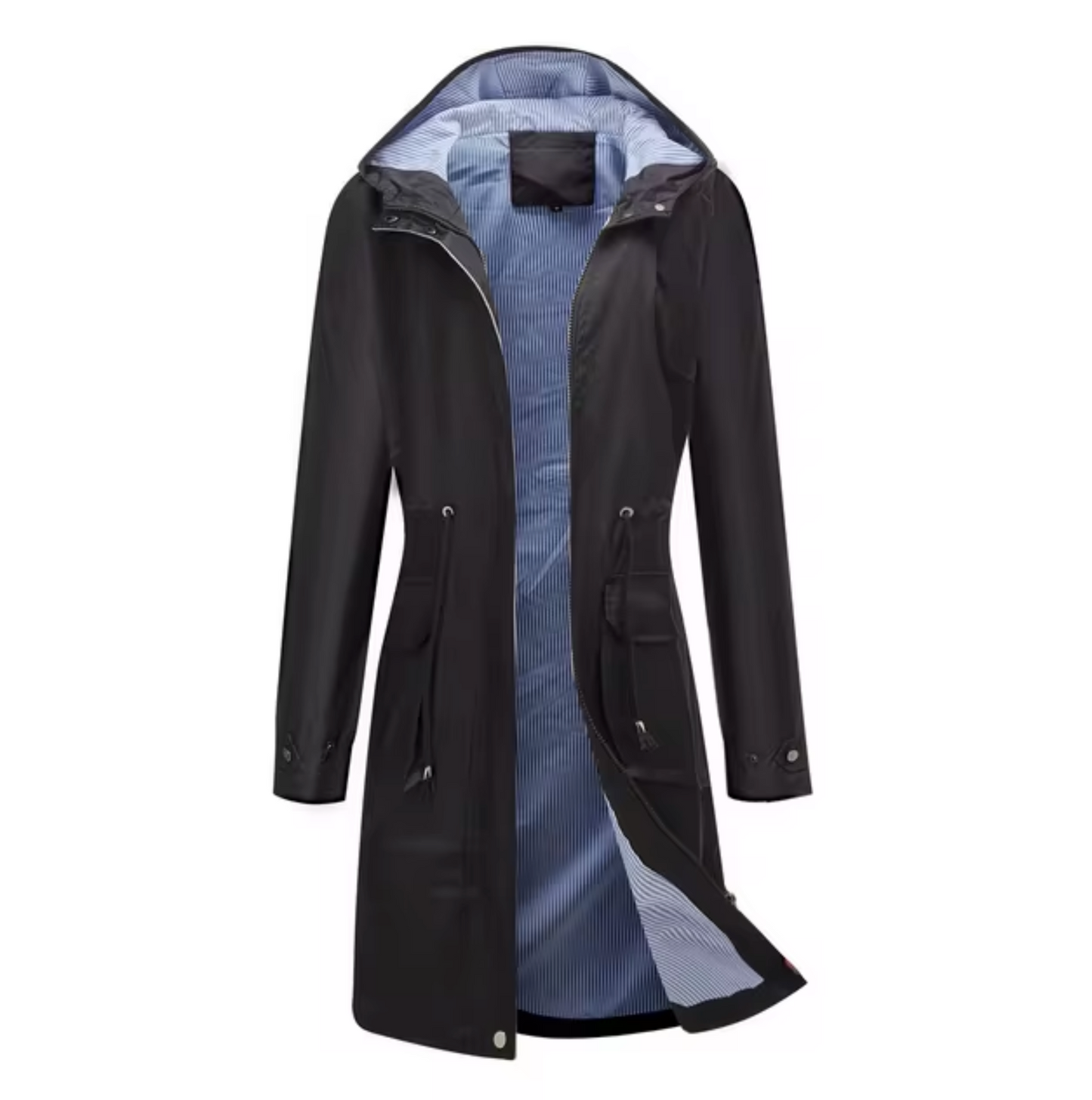 Women's Long Waterproof Jacket with Hood for Outdoor Protection