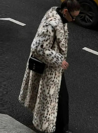 Women's Longline Leopard Print Faux Fur Coat
