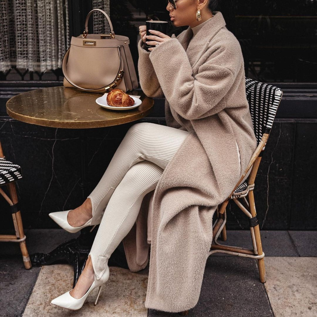 Women's Longline Wrap Coat with Shawl Collar