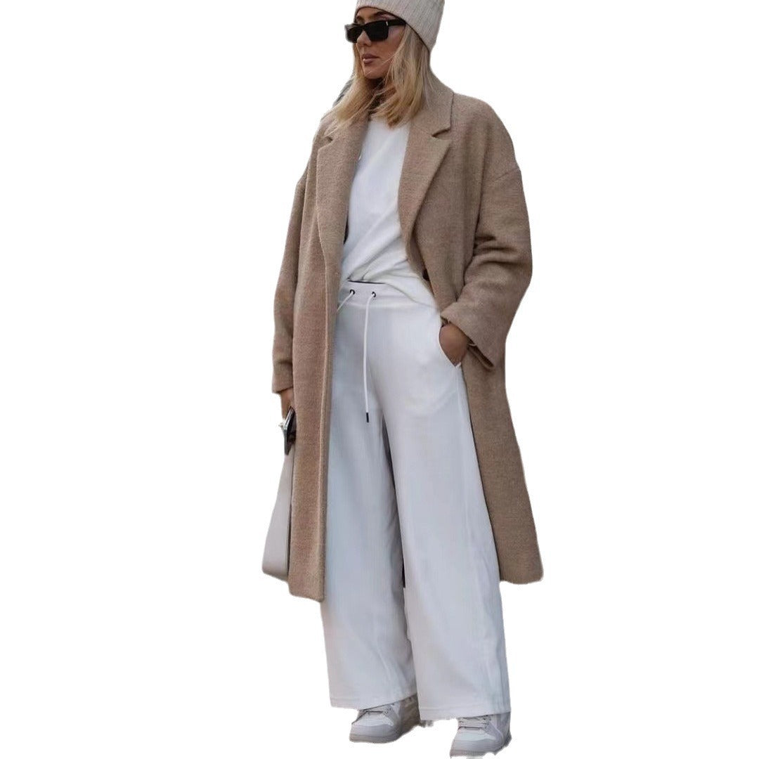 Women's Longline Wrap Coat with Shawl Collar