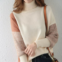 Women's Loose Fit Turtleneck Wool-Blend Sweater with Ribbed Cuffs and Hem