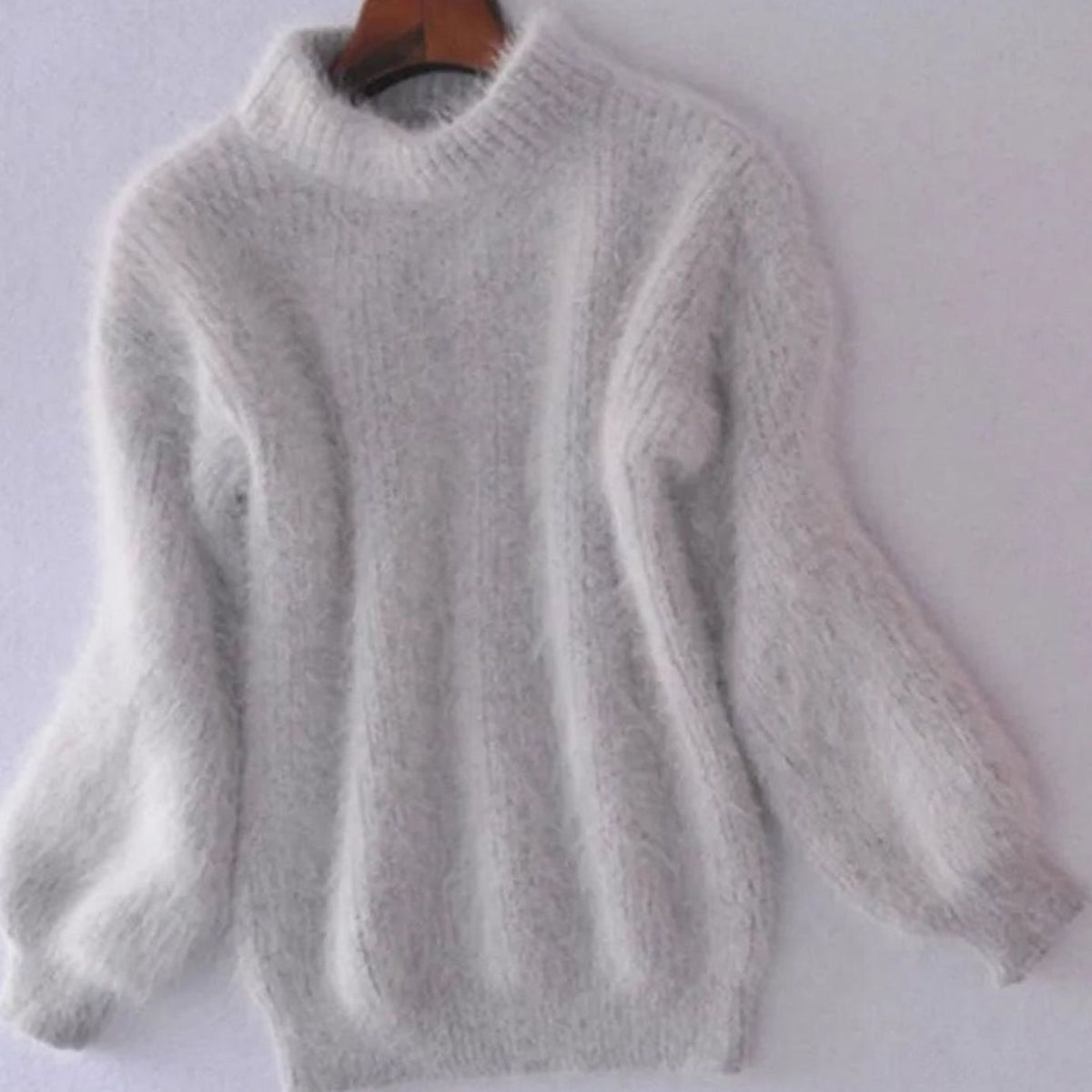 Women's Loose-Knit Fuzzy Angora Turtleneck Sweater