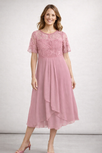 Wearclo | Women's Chiffon & Lace Midi Dress