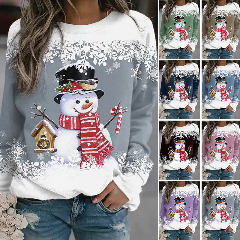 Women's Multicolored Christmas Sweatshirt with Snowman Print