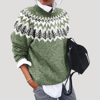 Women's Nordic Yoke Pattern Crew Neck Sweater
