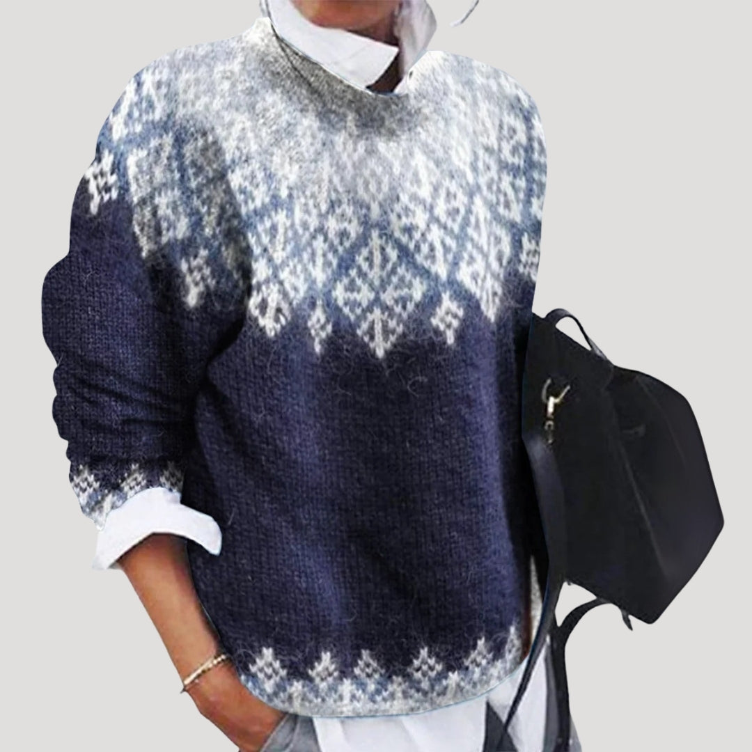 Women's Nordic Yoke Pattern Crew Neck Sweater