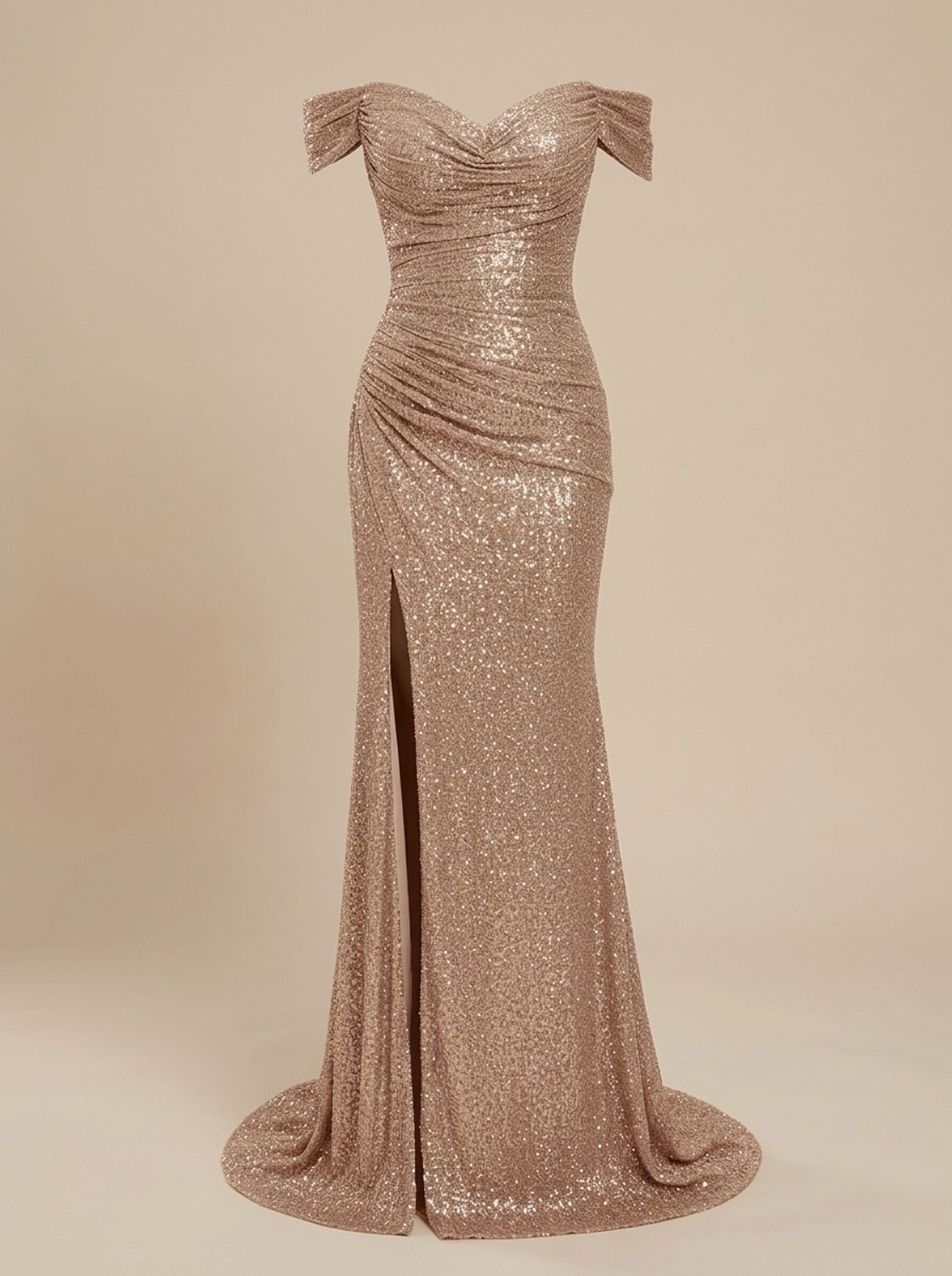 Women's Off-Shoulder Sequin Maxi Christmas Party Dress with Side Slit
